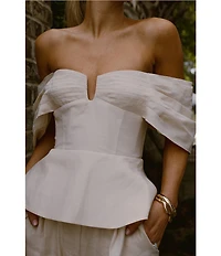 Antonio Melani x Style by Simkins Coordinating Lynn Linen Blend Off the Shoulder Short Sleeve Top
