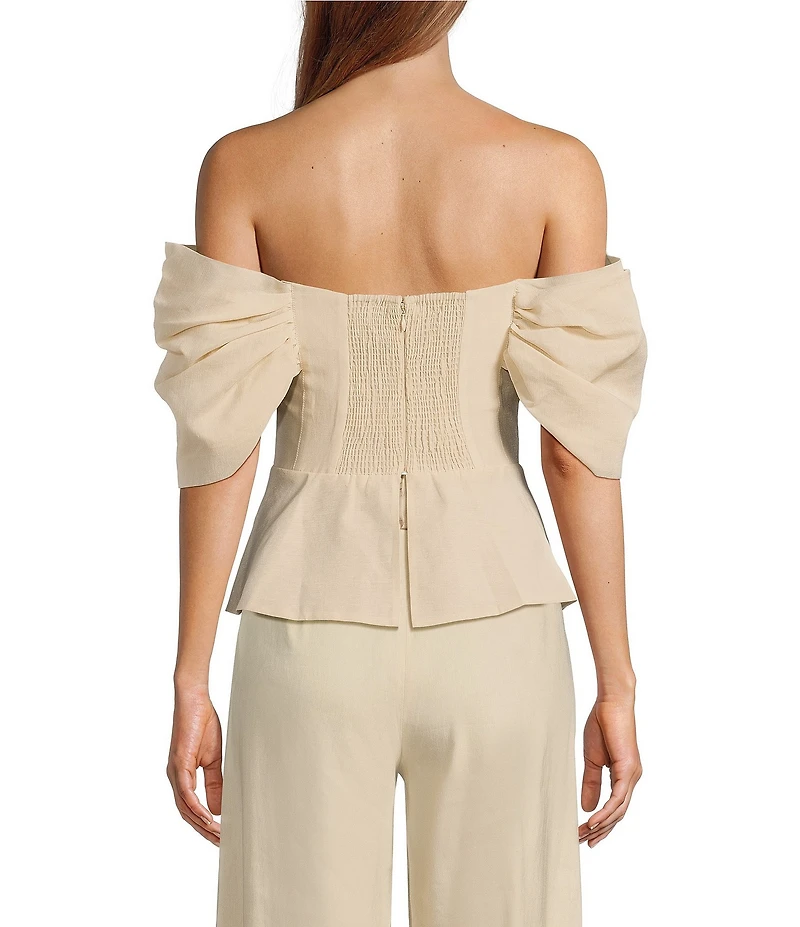 Antonio Melani x Style by Simkins Coordinating Lynn Linen Blend Off the Shoulder Short Sleeve Top