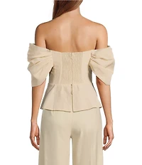 Antonio Melani x Style by Simkins Coordinating Lynn Linen Blend Off the Shoulder Short Sleeve Top
