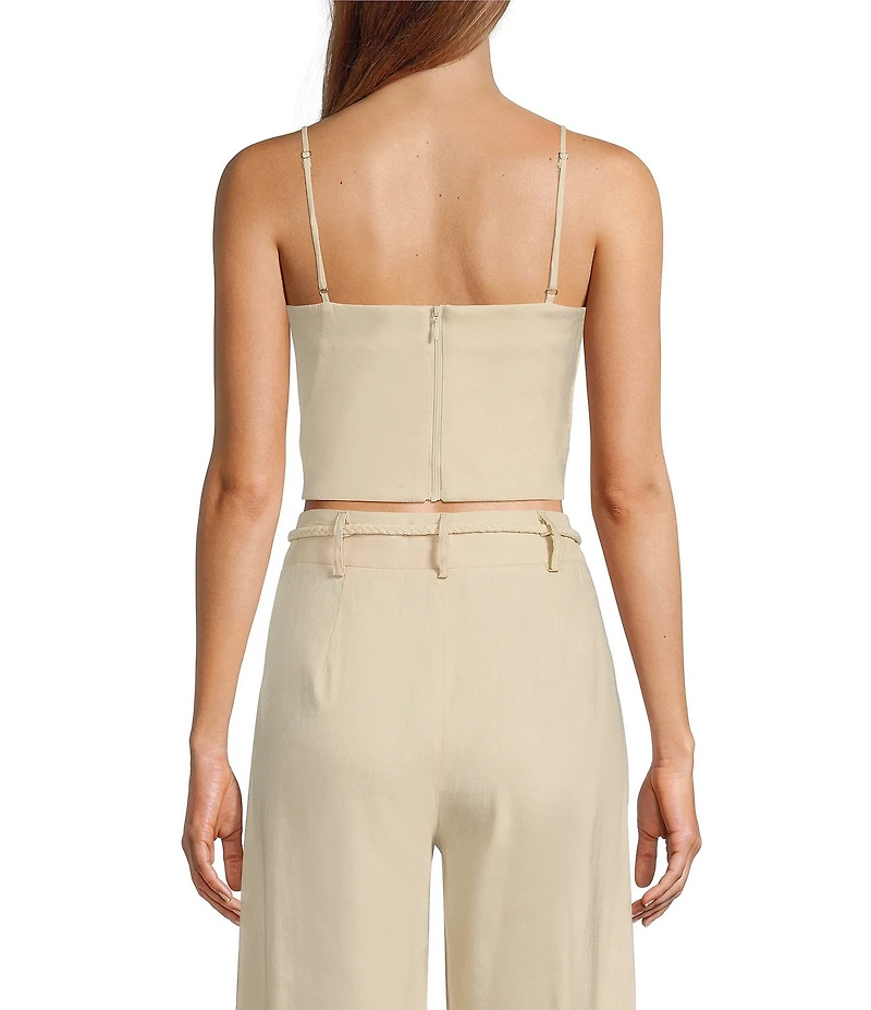 Antonio Melani x Style by Simkins Coordinating Sarah Linen Blend Rope Applique Sweetheart Neck Sleeveless Top