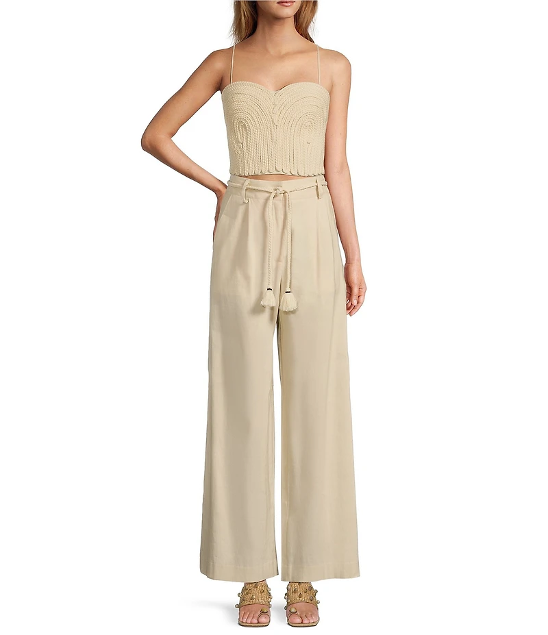 Antonio Melani x Style by Simkins Coordinating Sarah Linen Blend Rope Applique Sweetheart Neck Sleeveless Top