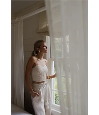 Antonio Melani x Style by Simkins Coordinating Sarah Linen Blend Rope Applique Sweetheart Neck Sleeveless Top