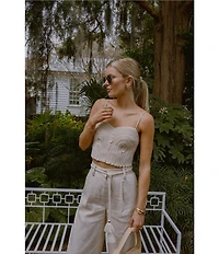 Antonio Melani x Style by Simkins Coordinating Sarah Linen Blend Rope Applique Sweetheart Neck Sleeveless Top