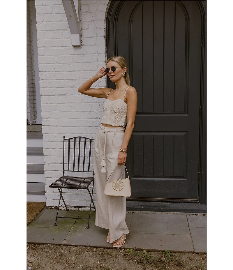 Antonio Melani x Style by Simkins Coordinating Sarah Linen Blend Rope Applique Sweetheart Neck Sleeveless Top