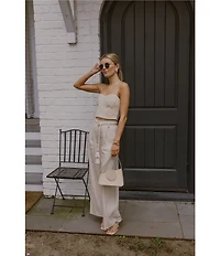 Antonio Melani x Style by Simkins Coordinating Sarah Linen Blend Rope Applique Sweetheart Neck Sleeveless Top