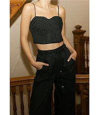 Antonio Melani x Style by Simkins Coordinating Sarah Linen Blend Rope Applique Sweetheart Neck Sleeveless Top