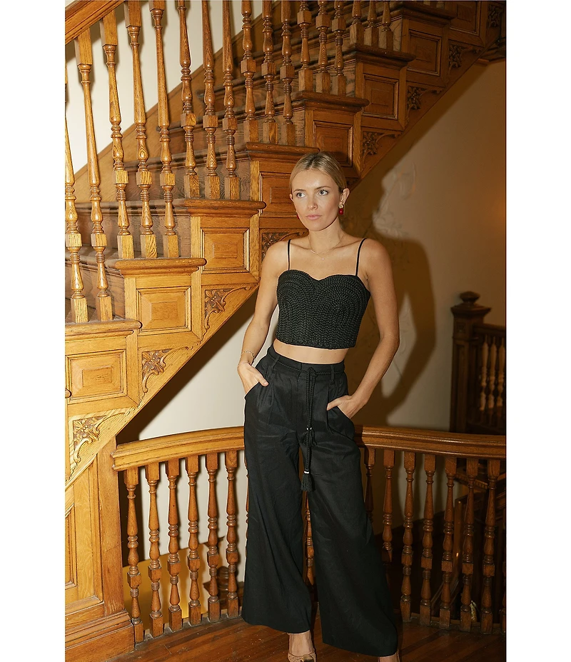Antonio Melani x Style by Simkins Coordinating Sarah Linen Blend Rope Applique Sweetheart Neck Sleeveless Top
