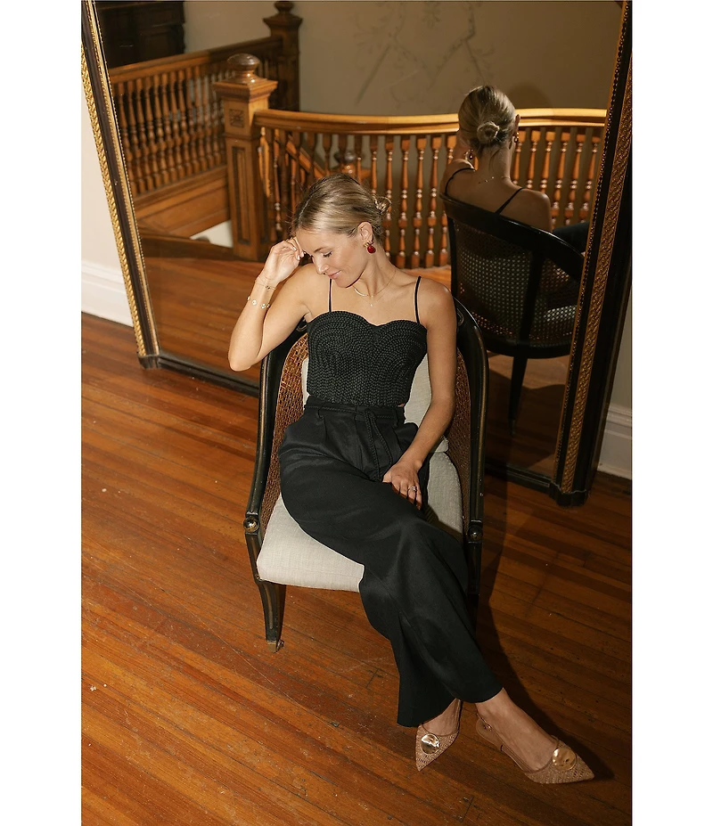 Antonio Melani x Style by Simkins Coordinating Sarah Linen Blend Rope Applique Sweetheart Neck Sleeveless Top