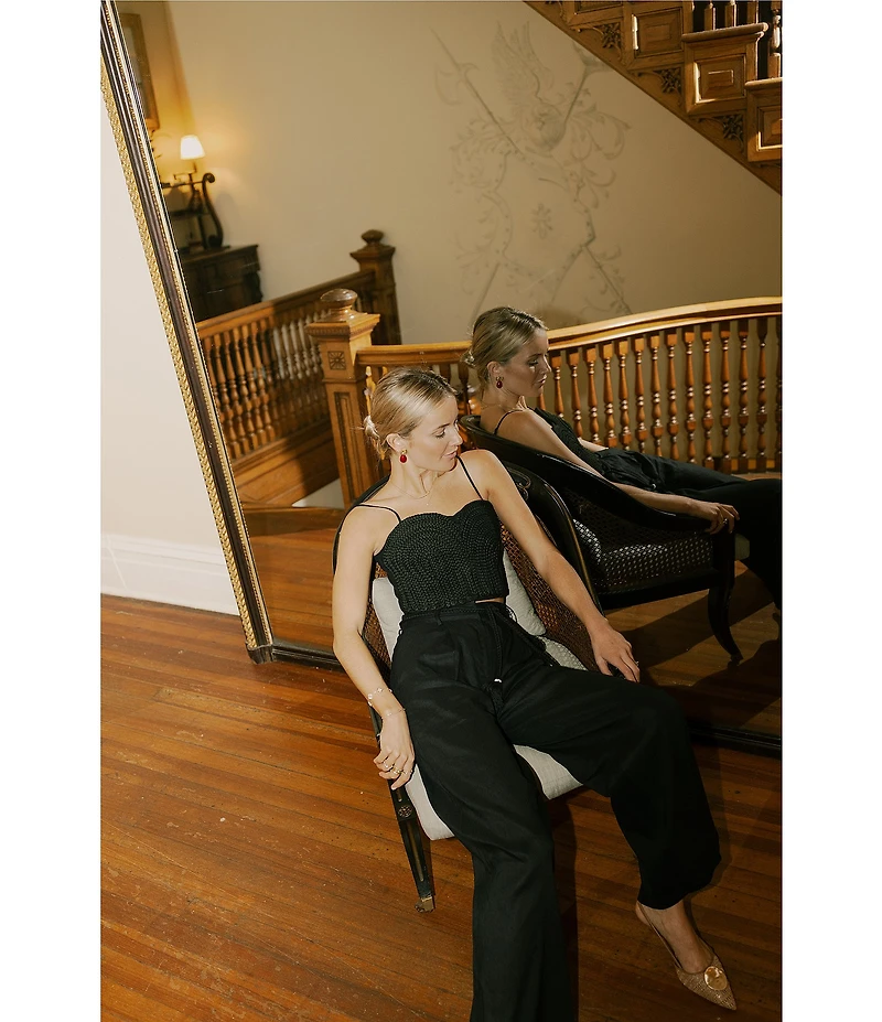 Antonio Melani x Style by Simkins Coordinating Sarah Linen Blend Rope Applique Sweetheart Neck Sleeveless Top