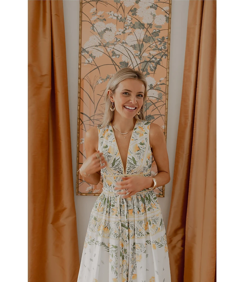 Antonio Melani x Style by Simkins Hannah Poplin V-Neck Sleeveless Belted Maxi Dress