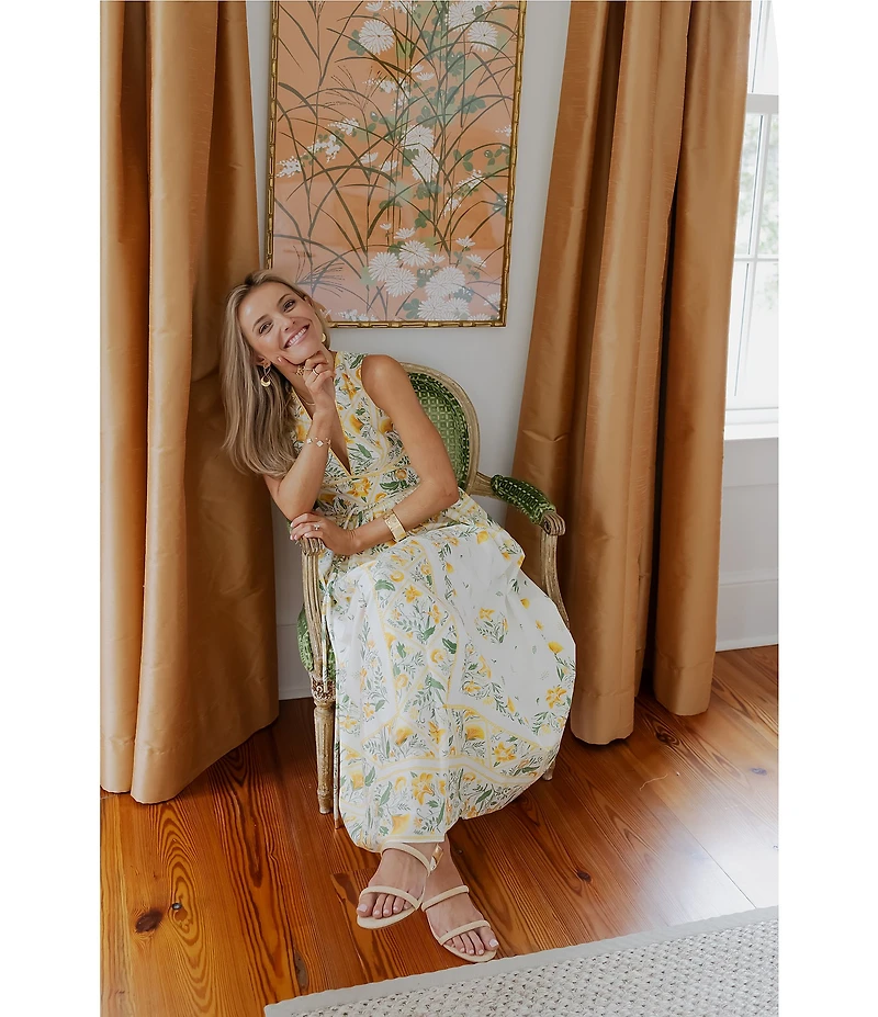 Antonio Melani x Style by Simkins Hannah Poplin V-Neck Sleeveless Belted Maxi Dress