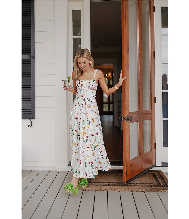 Antonio Melani x Style by Simkins Maybry Floral Print Poplin Sweetheart Neck Sleeveless Maxi Dress