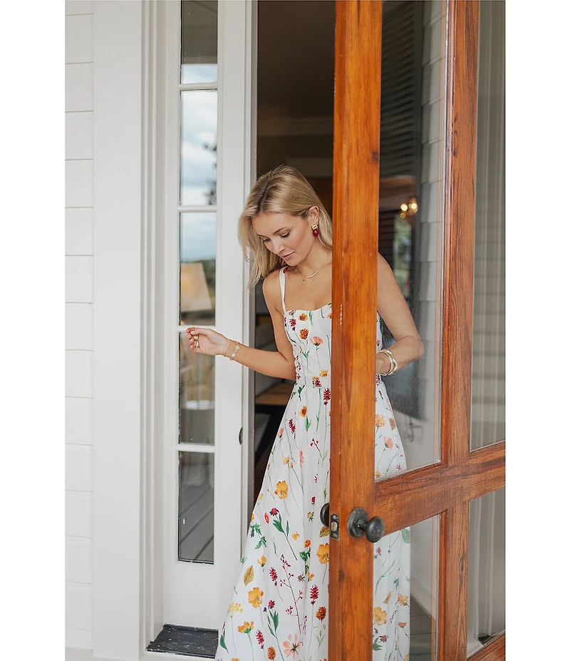 Antonio Melani x Style by Simkins Maybry Floral Print Poplin Sweetheart Neck Sleeveless Maxi Dress