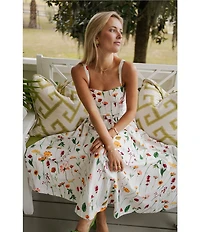 Antonio Melani x Style by Simkins Maybry Floral Print Poplin Sweetheart Neck Sleeveless Maxi Dress