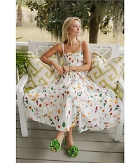 Antonio Melani x Style by Simkins Maybry Floral Print Poplin Sweetheart Neck Sleeveless Maxi Dress