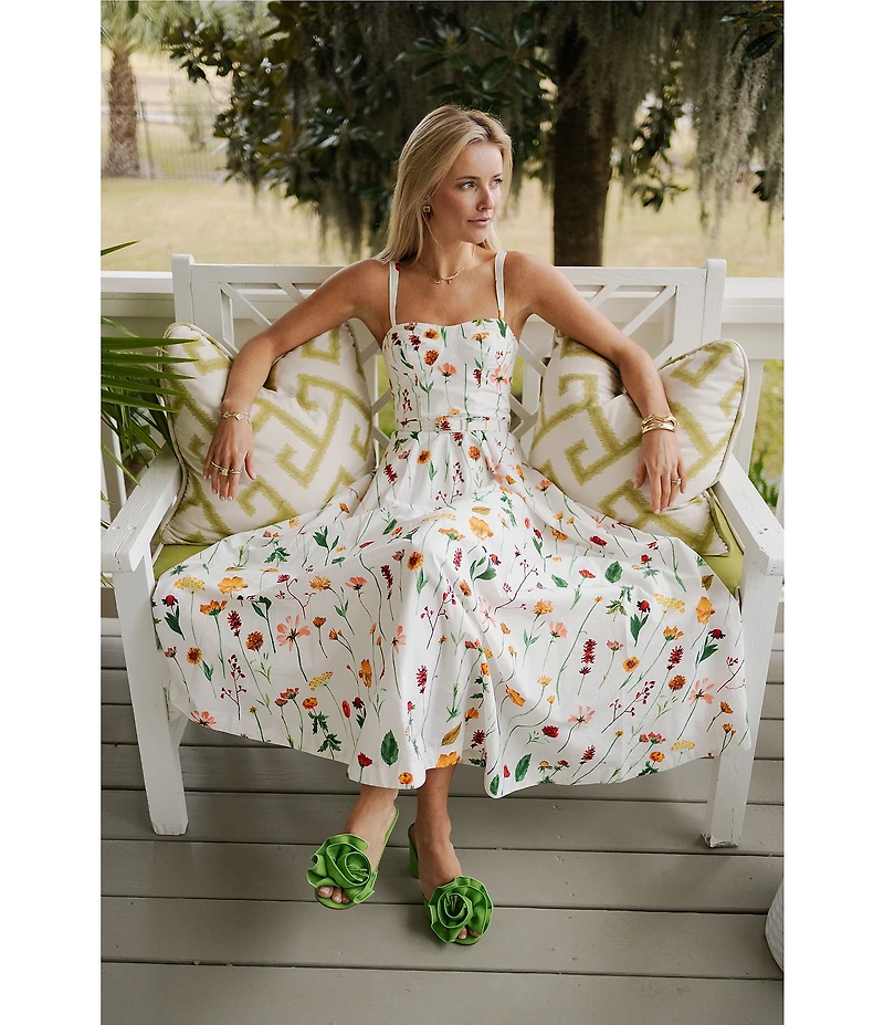 Antonio Melani x Style by Simkins Maybry Floral Print Poplin Sweetheart Neck Sleeveless Maxi Dress