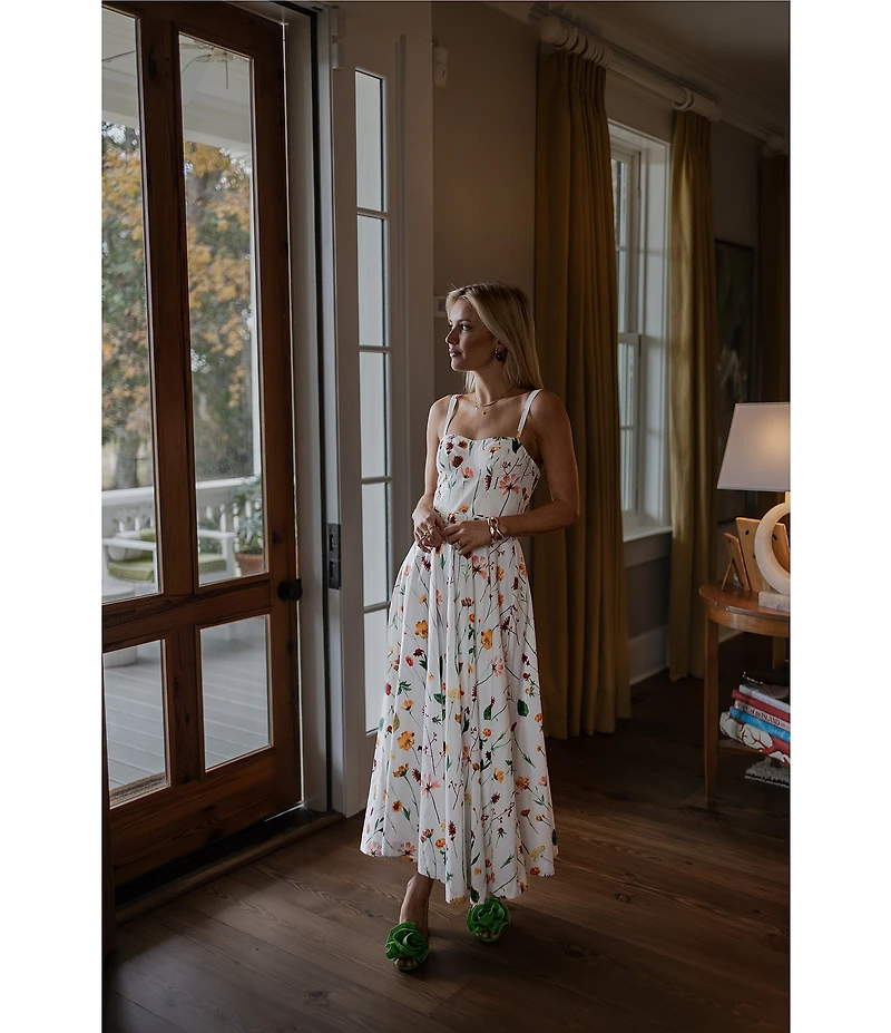 Antonio Melani x Style by Simkins Maybry Floral Print Poplin Sweetheart Neck Sleeveless Maxi Dress