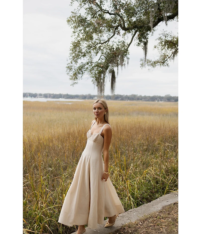 Antonio Melani x Style by Simkins Page Soutache Linen Blend Sweetheart Sleeveless Maxi Dress