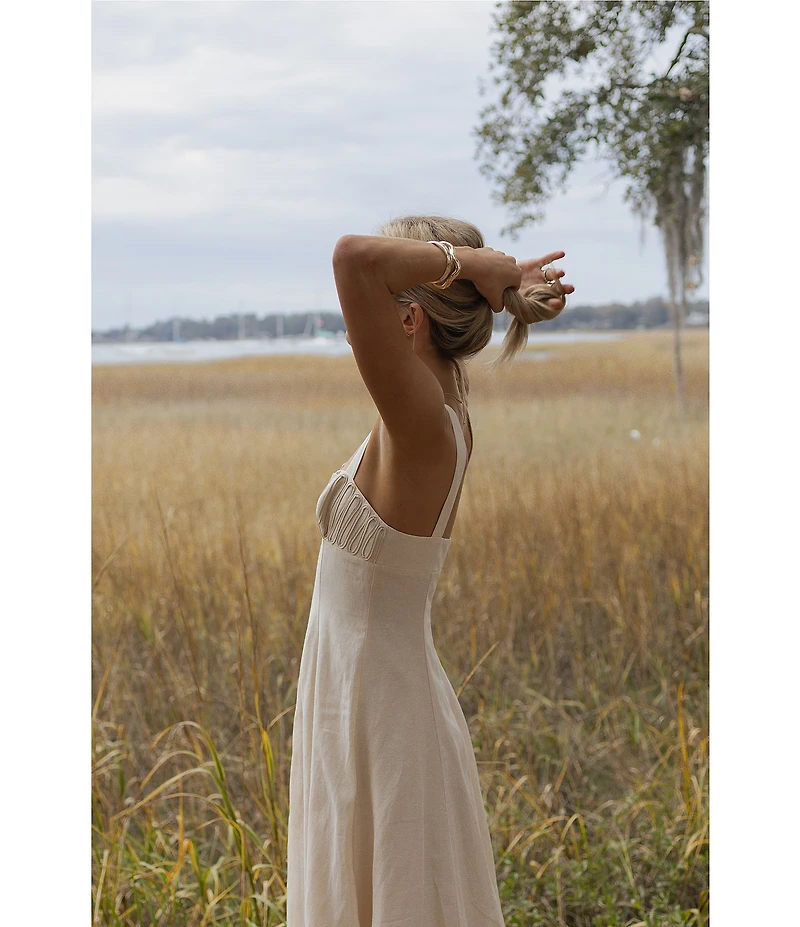 Antonio Melani x Style by Simkins Page Soutache Linen Blend Sweetheart Sleeveless Maxi Dress