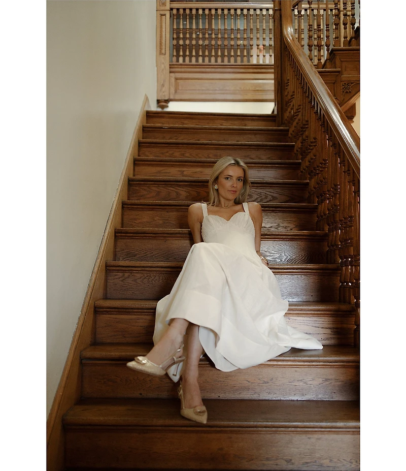 Antonio Melani x Style by Simkins Page Soutache Linen Blend Sweetheart Sleeveless Maxi Dress
