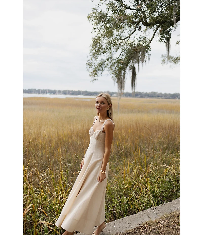 Antonio Melani x Style by Simkins Page Soutache Linen Blend Sweetheart Sleeveless Maxi Dress