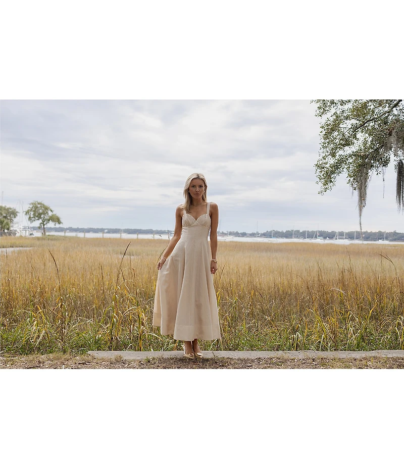 Antonio Melani x Style by Simkins Page Soutache Linen Blend Sweetheart Sleeveless Maxi Dress