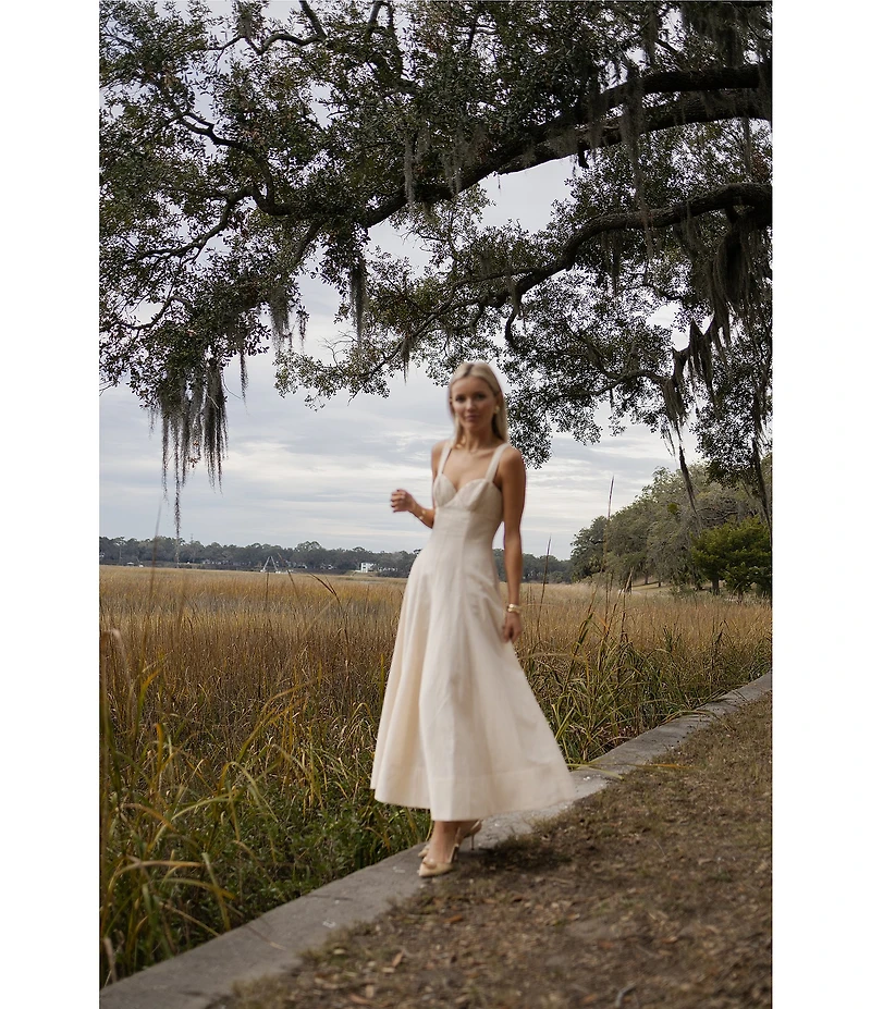 Antonio Melani x Style by Simkins Page Soutache Linen Blend Sweetheart Sleeveless Maxi Dress