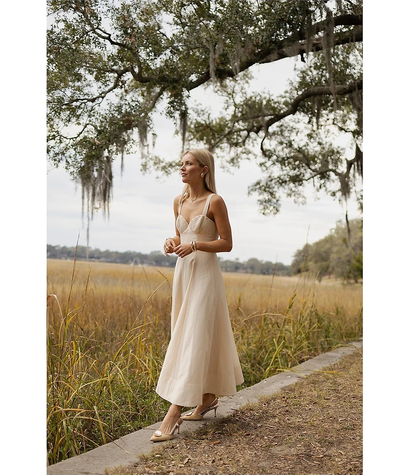 Antonio Melani x Style by Simkins Page Soutache Linen Blend Sweetheart Sleeveless Maxi Dress