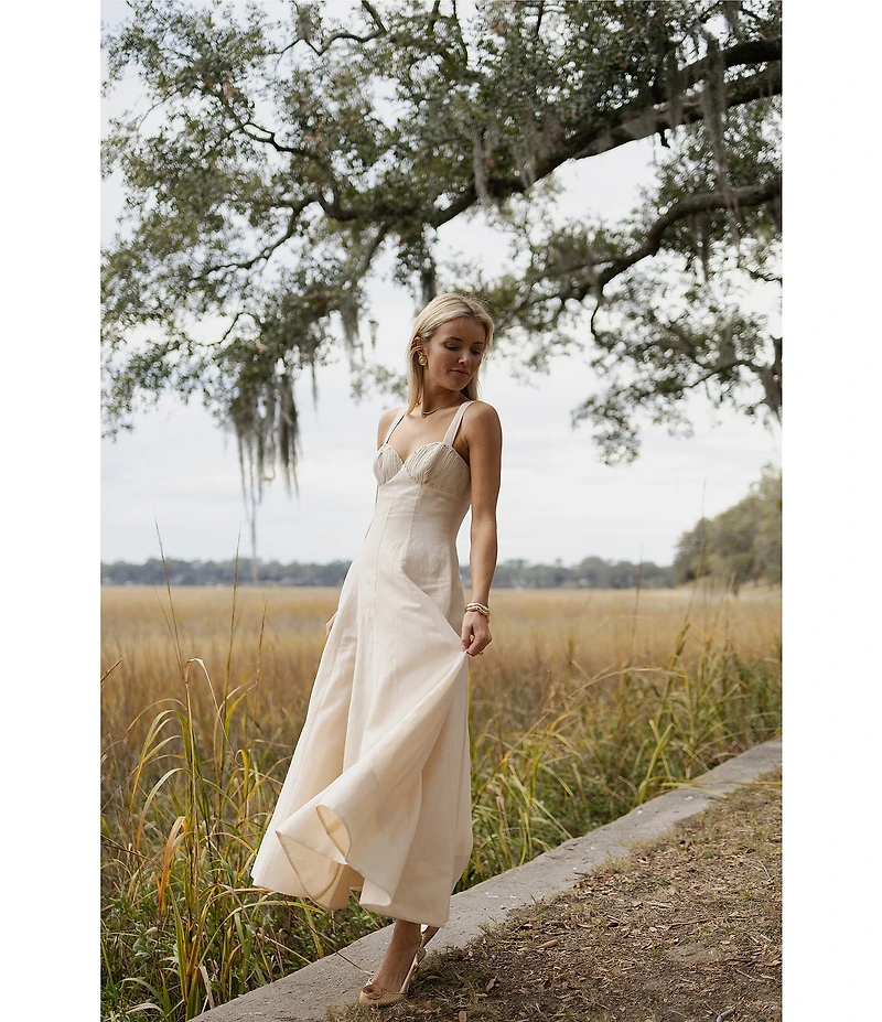 Antonio Melani x Style by Simkins Page Soutache Linen Blend Sweetheart Sleeveless Maxi Dress