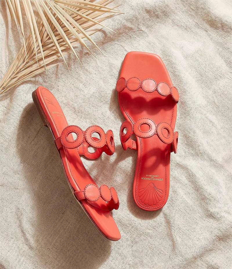 Antonio Melani x Stephanie Covington Aida Leather Double Band Disk Flat Sandals