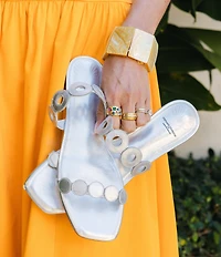 Antonio Melani x Stephanie Covington Aida Leather Double Band Disk Flat Sandals