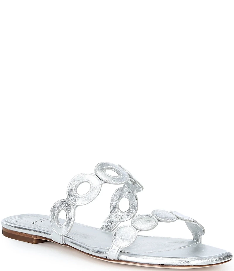 Antonio Melani x Stephanie Covington Aida Leather Double Band Disk Flat Sandals
