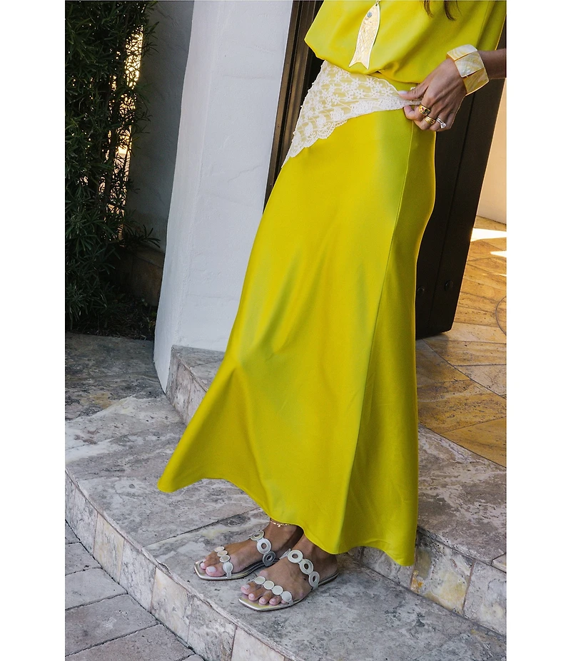 Antonio Melani x Stephanie Covington Allison Satin Mid-Rise Slip Coordinating Maxi Skirt