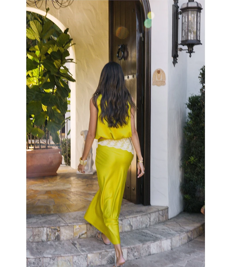 Antonio Melani x Stephanie Covington Allison Satin Mid-Rise Slip Coordinating Maxi Skirt