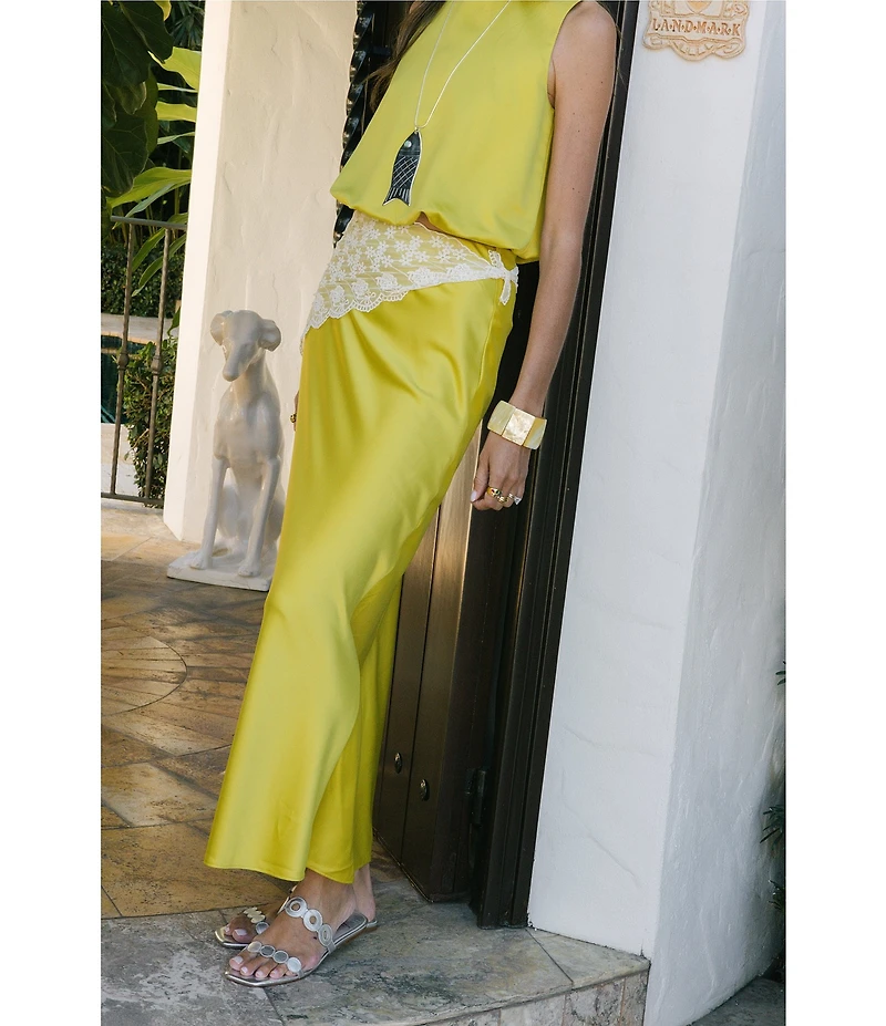 Antonio Melani x Stephanie Covington Allison Satin Mid-Rise Slip Coordinating Maxi Skirt