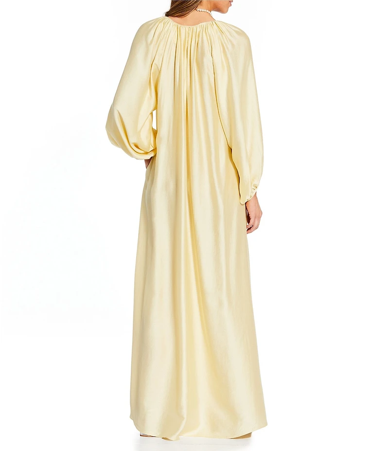 Antonio Melani x Stephanie Covington Ashley Voile Ruched Scoop Neck Long Blouson Sleeve Caftan Maxi Dress