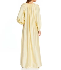 Antonio Melani x Stephanie Covington Ashley Voile Ruched Scoop Neck Long Blouson Sleeve Caftan Maxi Dress