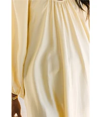 Antonio Melani x Stephanie Covington Ashley Voile Ruched Scoop Neck Long Blouson Sleeve Caftan Maxi Dress