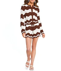 Antonio Melani x Stephanie Covington Camille Scalloped Stripe Crochet Cardigan & Short Set