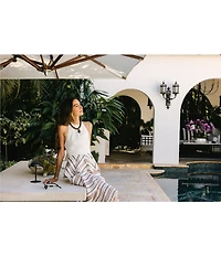 Antonio Melani x Stephanie Covington Elana Linen Blend Stripe Halter Tie Open Back Peplum A-Line Maxi Dress