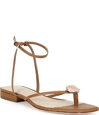 Antonio Melani x Stephanie Covington Erika Leather Ankle Strap Ornamented Thong Flat Sandals