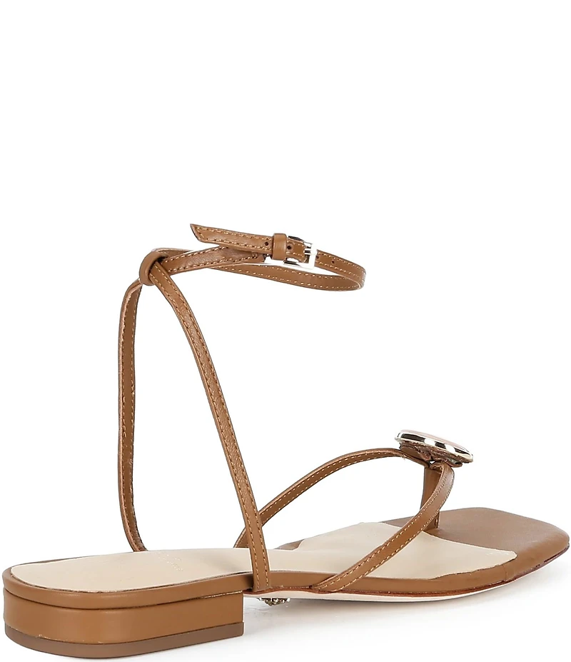 Antonio Melani x Stephanie Covington Erika Leather Ankle Strap Ornamented Thong Flat Sandals