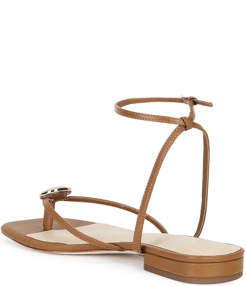 Antonio Melani x Stephanie Covington Erika Leather Ankle Strap Ornamented Thong Flat Sandals