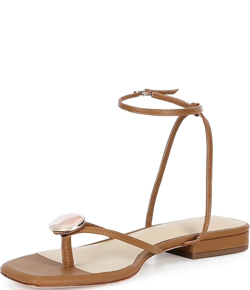 Antonio Melani x Stephanie Covington Erika Leather Ankle Strap Ornamented Thong Flat Sandals