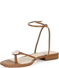 Antonio Melani x Stephanie Covington Erika Leather Ankle Strap Ornamented Thong Flat Sandals