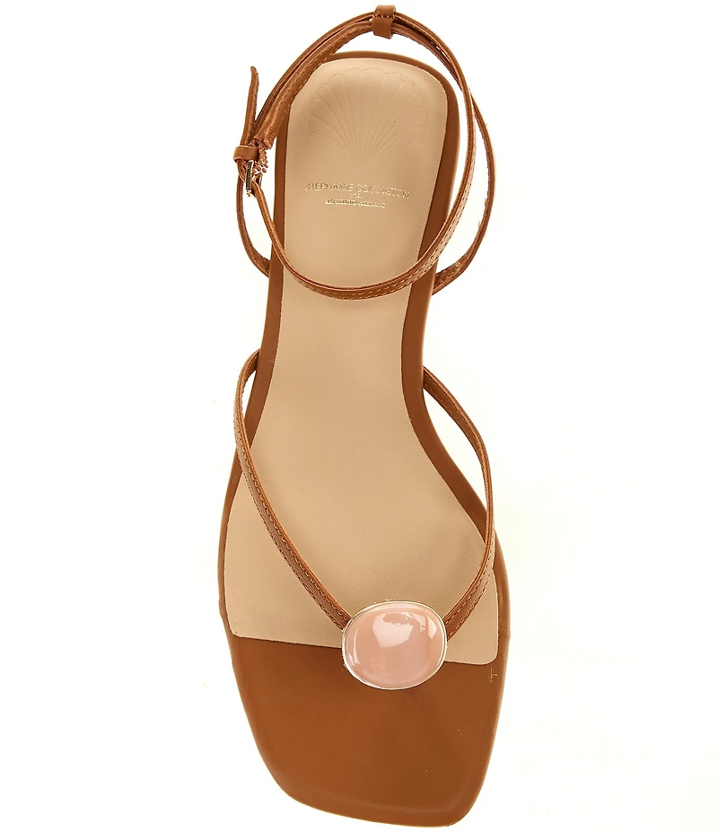 Antonio Melani x Stephanie Covington Erika Leather Ankle Strap Ornamented Thong Flat Sandals
