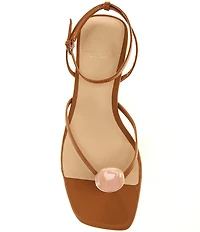 Antonio Melani x Stephanie Covington Erika Leather Ankle Strap Ornamented Thong Flat Sandals