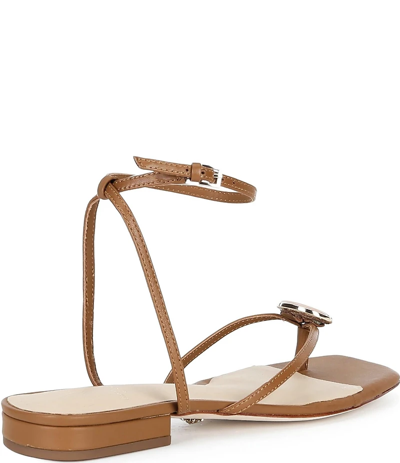 Antonio Melani x Stephanie Covington Erika Leather Ankle Strap Ornamented Thong Flat Sandals