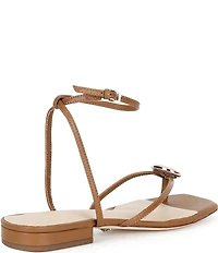 Antonio Melani x Stephanie Covington Erika Leather Ankle Strap Ornamented Thong Flat Sandals