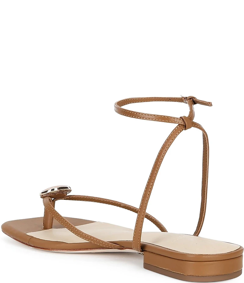 Antonio Melani x Stephanie Covington Erika Leather Ankle Strap Ornamented Thong Flat Sandals